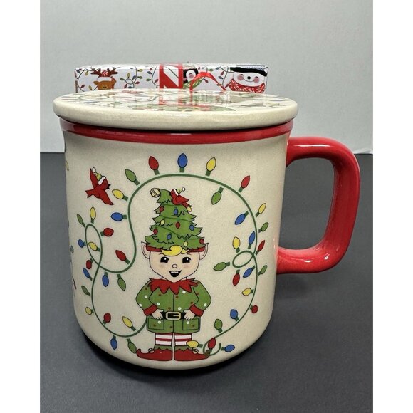 Temp-tations by Tara ELF HOLIDAY LIGHTS 16 Oz Mug with Lid Coaster Ornament - Picture 1 of 12